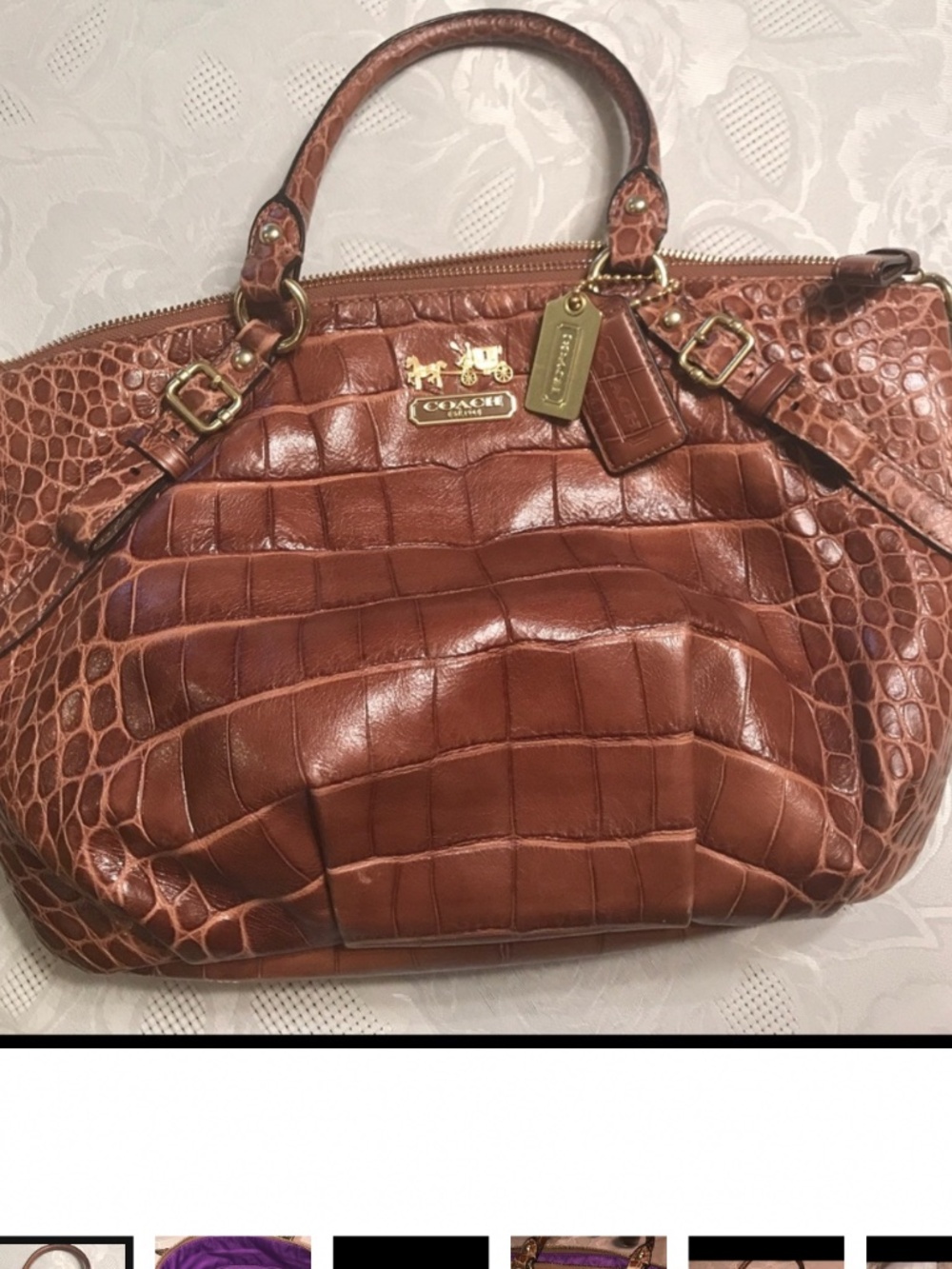 Coach croc embossed hand bag with shoulder strap for crossbody